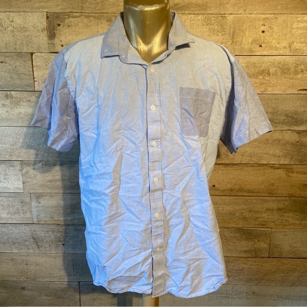 🛍️3/$30 Rue Saint-Patrick men’s blue button up shirt-sleeved shirt size  x-large